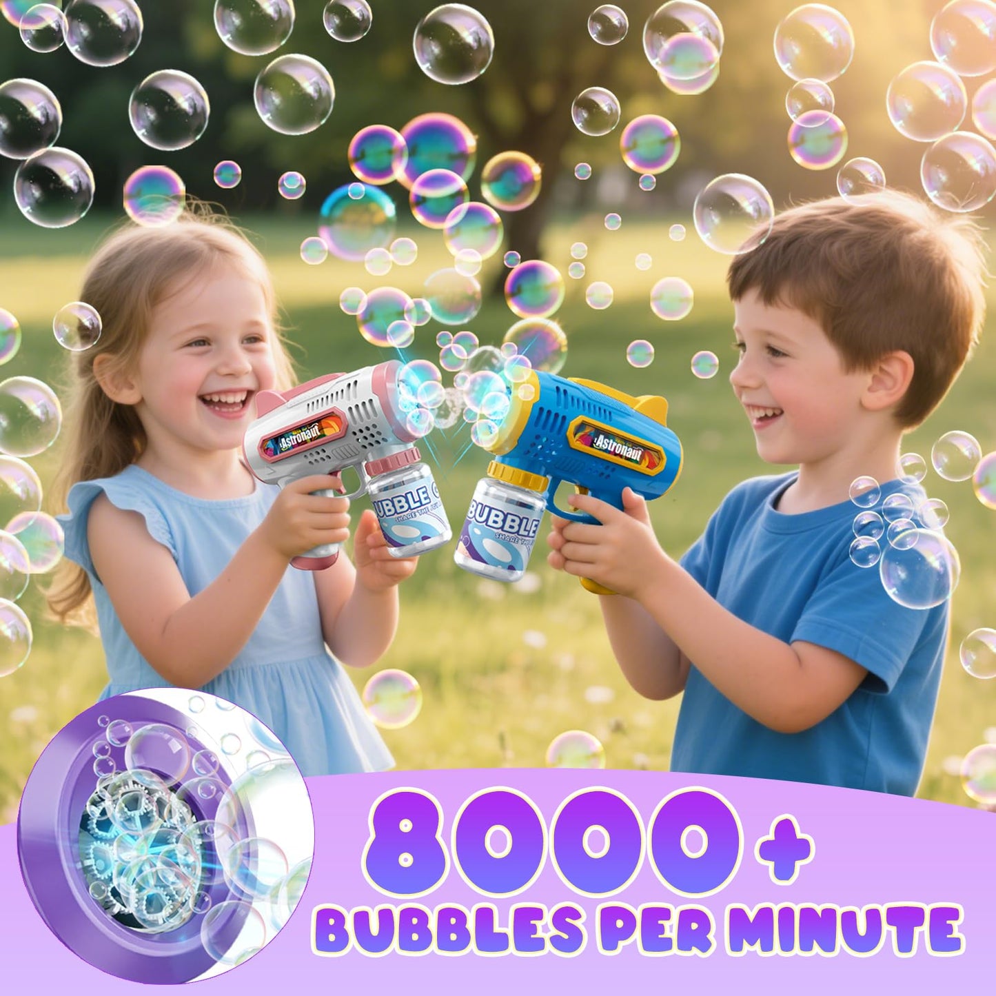 Britik 3 Pack Bubble Guns with Bubbles Solution: Automatic Bubble Maker Machine for Boys Girls, Bubble Guns Outdoor Toys for Toddlers, Party, Wedding Birthday Gifts for Ages 3 4 5 6 7 8 Year Old Kid