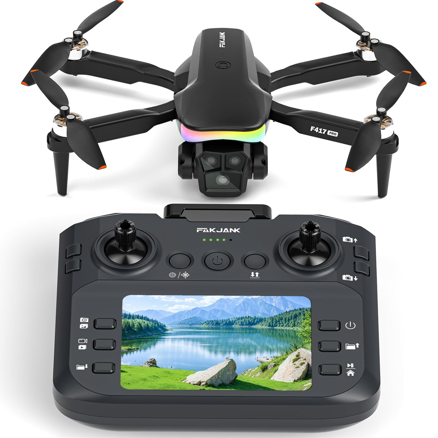 F417PRO Drone with 4K Camera Screen Remote Control,RGB LED Light FPV Drone Quadcopter for Adults Beginners,Headless Mode Altitude Hold Optical Flow Positioning,One Key Start/Land Foldable