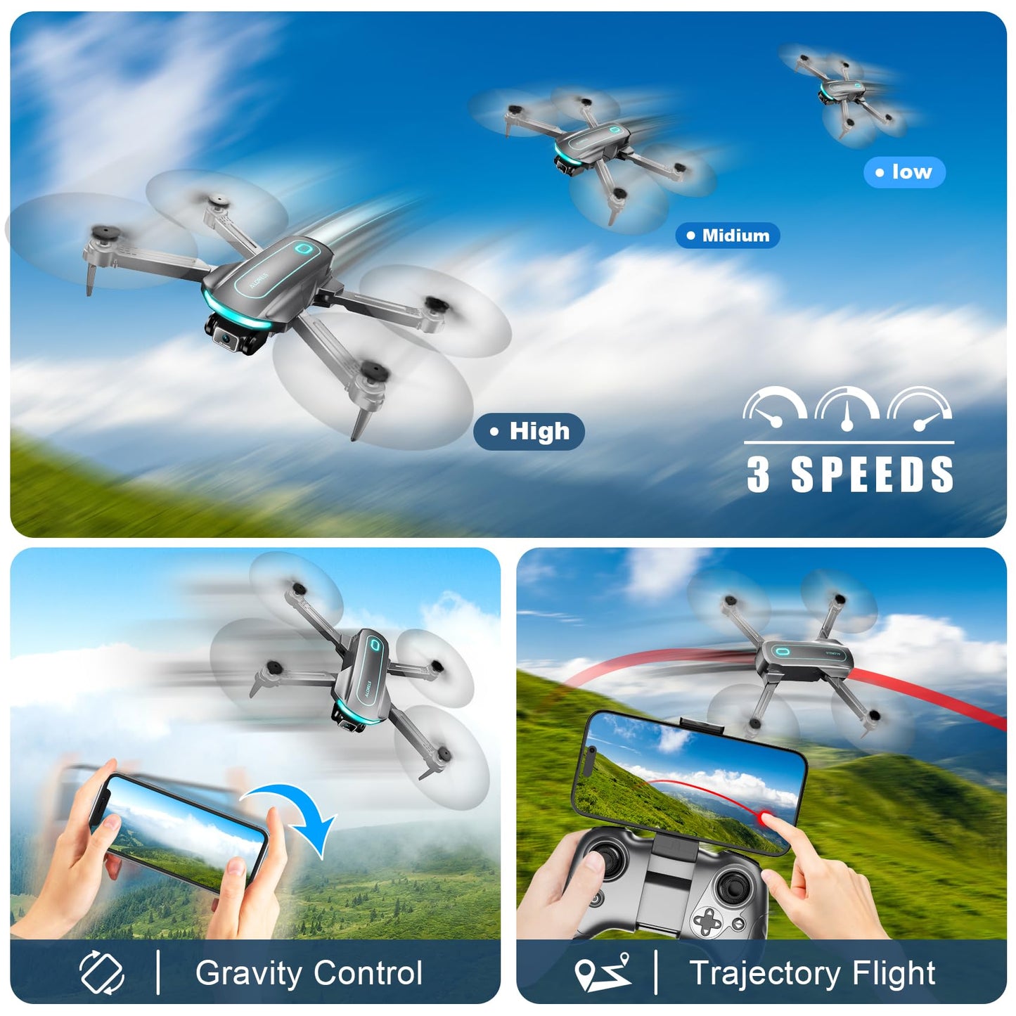 Drone with Camera for Adults and Beginners, 1080P HD FPV Foldable Mini Drones for Kids, 2 Batteries, Carrying Case, Trajectory Flight, Gravity Control, One-Key Takeoff/Landing, 360° Flip, Gift for Boy
