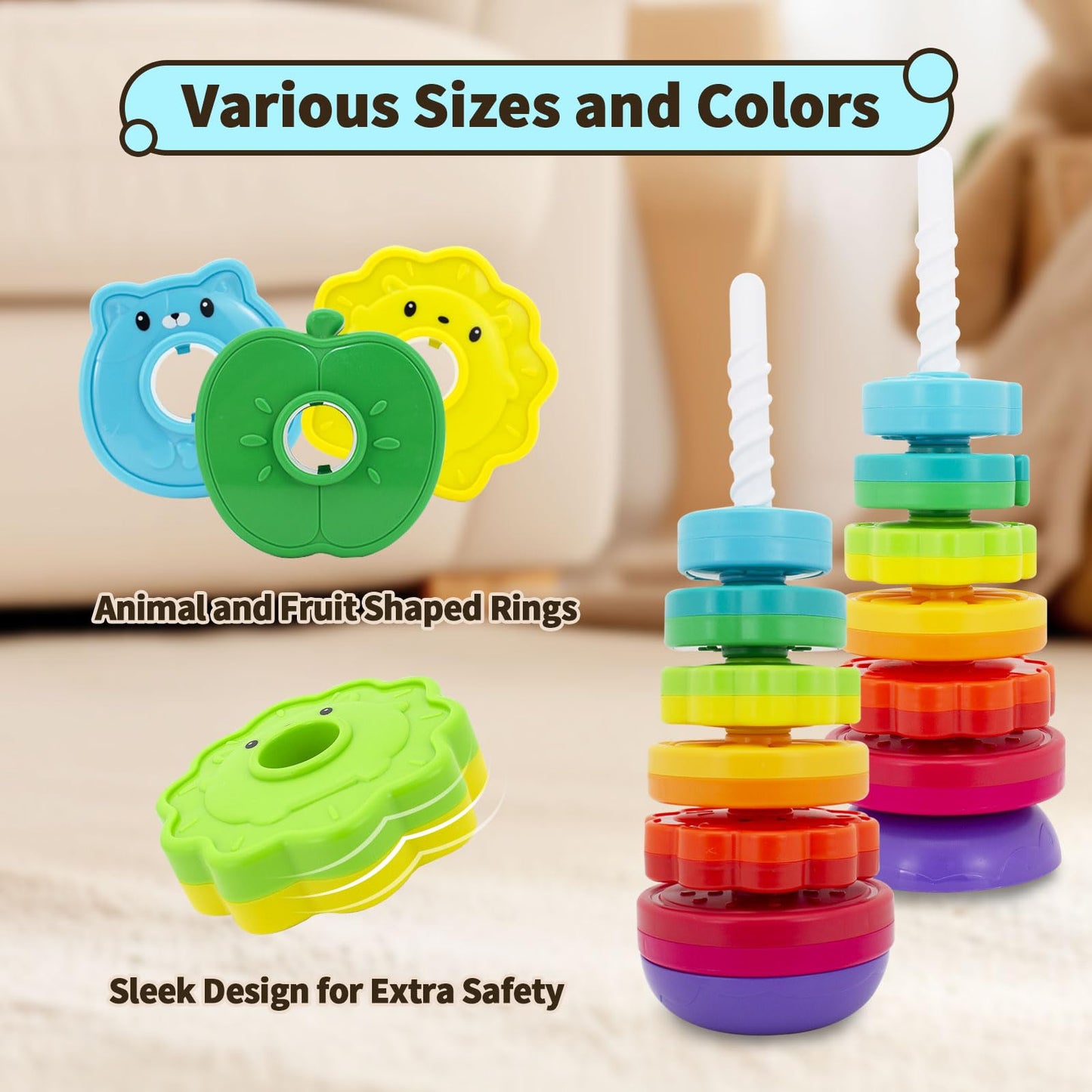 PracticeJQDEN Montessori Toys for 1+ Year Old, Educational Stacking Spinning Baby Toys, Learning Toys Sensory Toys for Toddlers 1-3, Christmas Birthday Easter Gift for Babies 12-18 Months