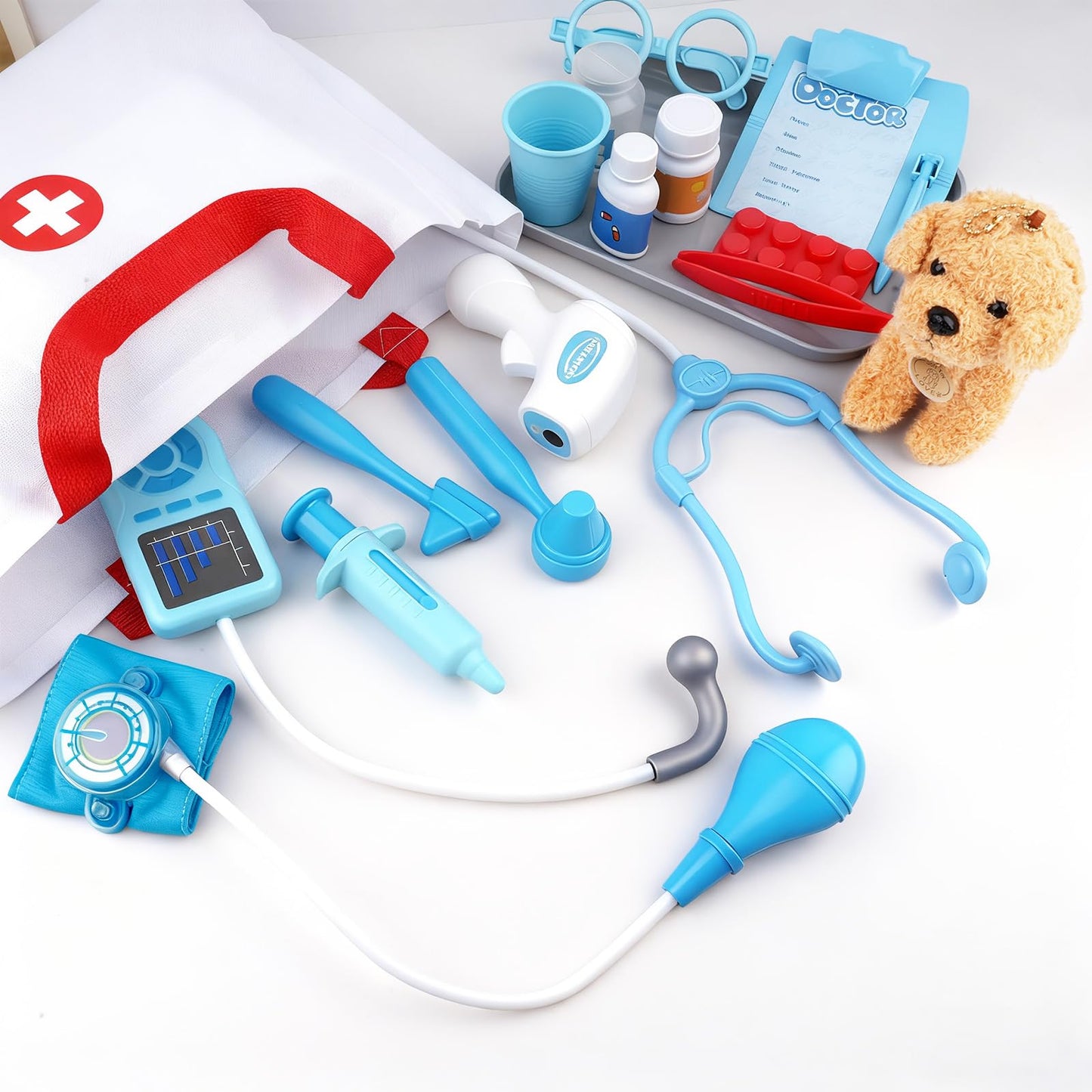 Doctor Kit for Toddlers 3-5 - Play Veterinarian Set Toys for 3 4 Year Old Boys Girls, Pretend Play Medical Kit with Dog, Bag, Costume, Stethoscope, Birthday Gifts for Kids