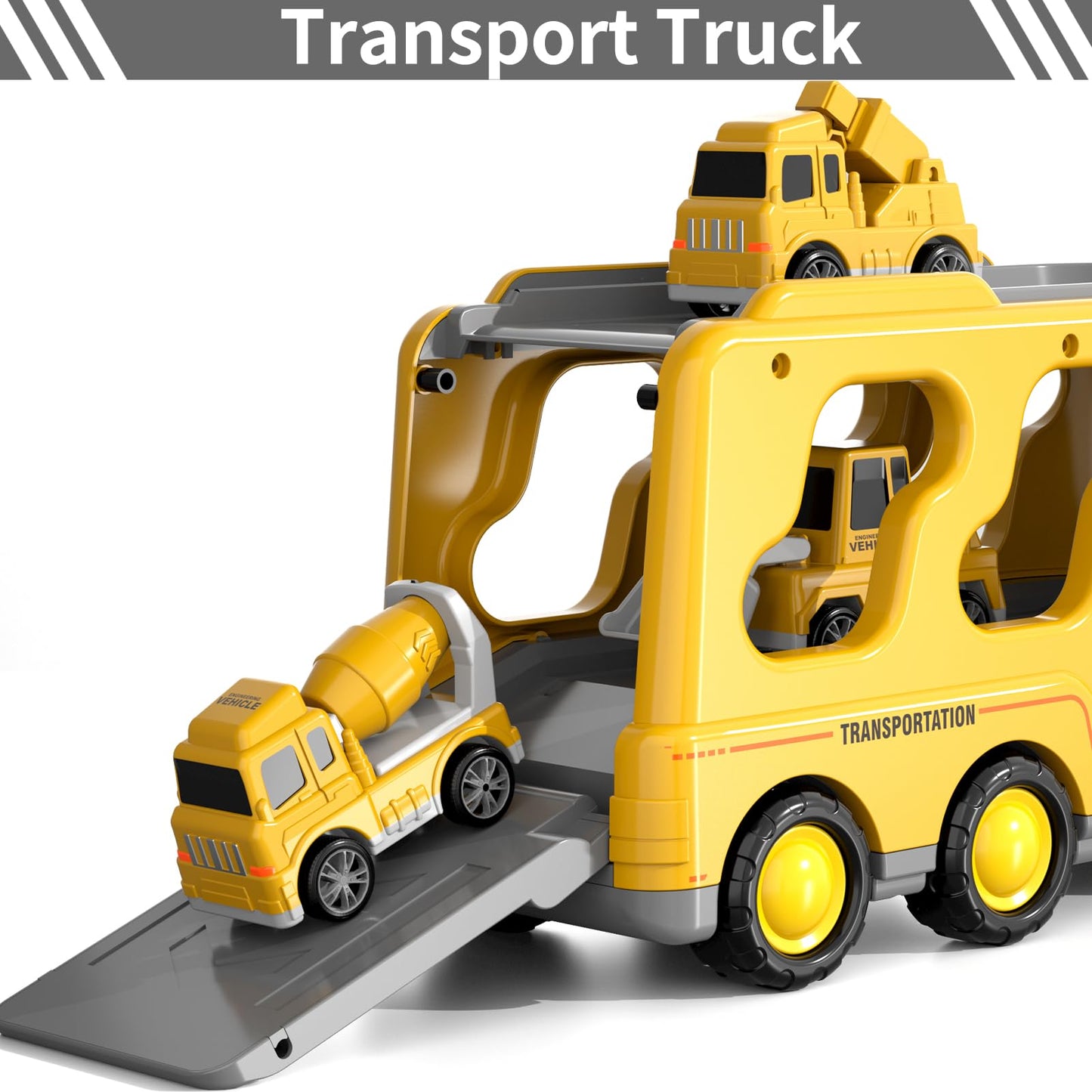 Bennol Construction Truck Toys for Toddler Boy 1 2 3 4 5 Year Old Car Trucks Birthday Gifts Toys for Kids Ages 1-3 3-5 5-in-1 Construction Trcuk with Excavator Crane Mixer Bulldozer