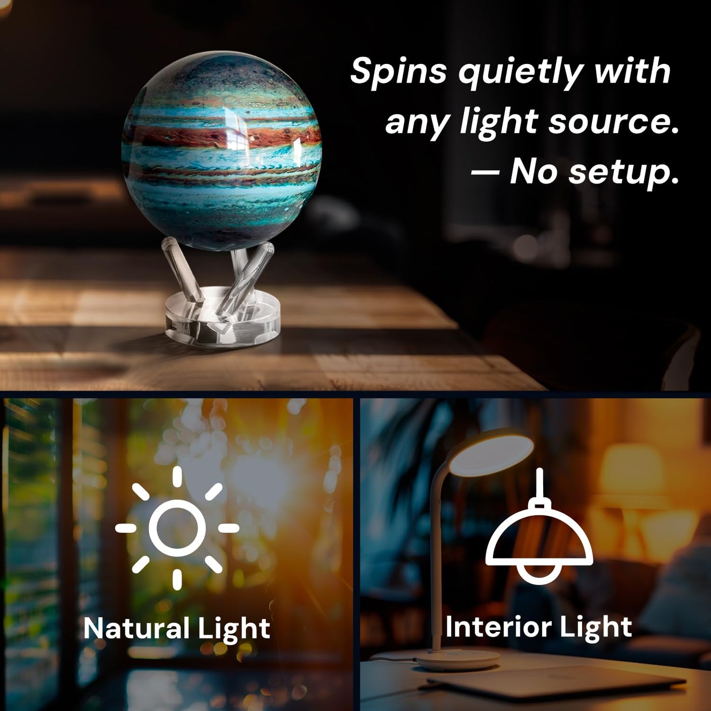 MOVA Globe - Jupiter Classic (4.5") | Solar-Powered Rotating Planet Display for Desk or Shelf | No Batteries or Wires | Floating-Style Space Decor
