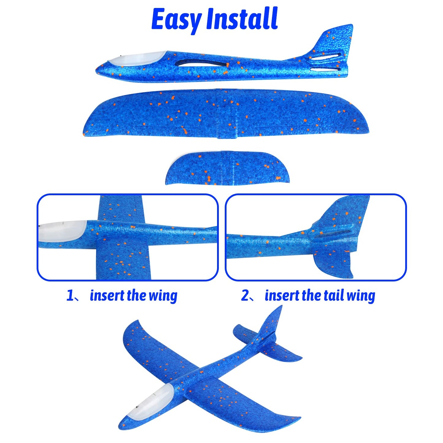 CCINEE 2 Pack LED Airplane Toys, 17.3 inch Large Throwing Foam Plane with Flashing Lights, 2 Flight Mode Glider Plane Outdoor Flying Toy for Kids Boys Girls Outdoor Sport Party Favors