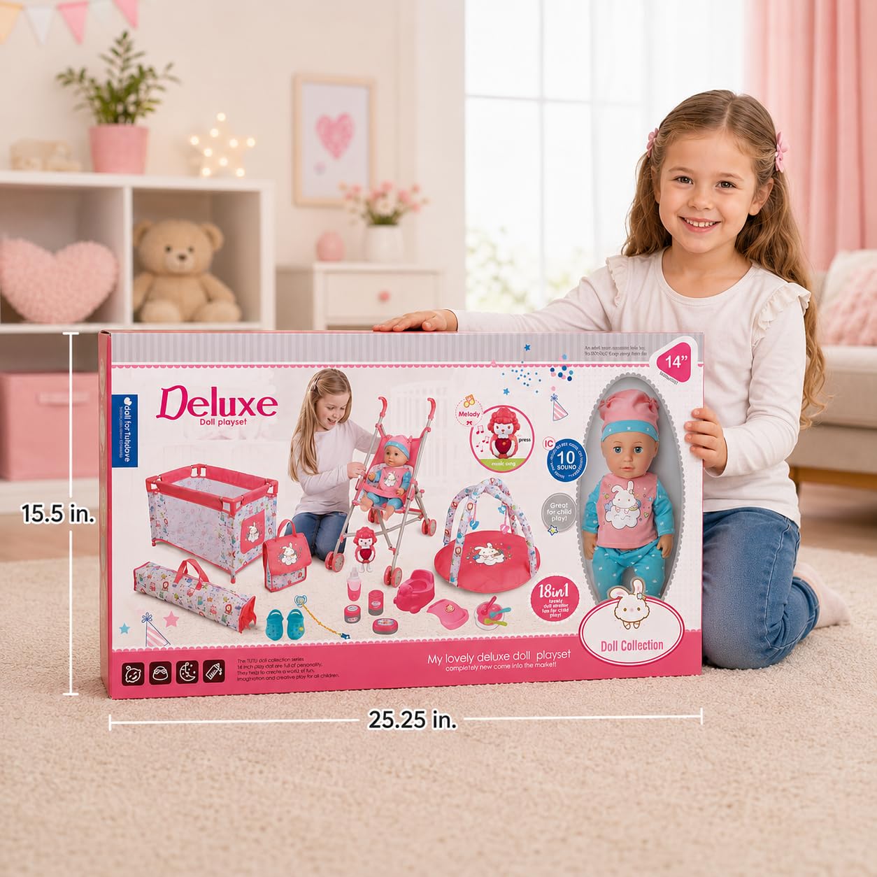 Liberty Imports Kids 18-Piece Newborn Talking Baby Doll Stroller Nursery Role Play Set w/ Playpen, Play Mat, Potty Training, Accessories (14" Doll Included)