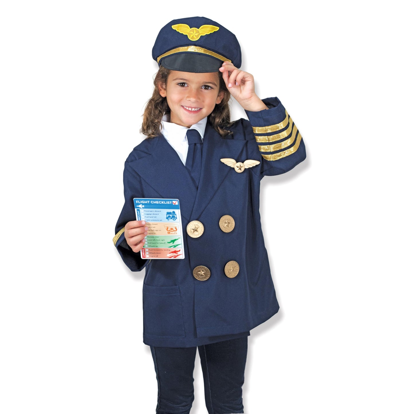 Melissa & Doug Pilot Costume, Pretend Play Dress Up Set (6-Pc) Jacket, Hat, Yoke & Accessories, Role Play Toys for Kids 3+