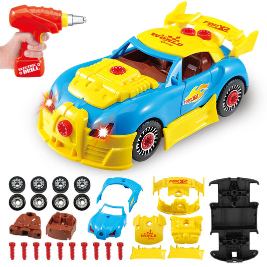 Pup Go Construction Toys for Kids 3 4 5 Years, Take Apart Toy Racing Car, 30 Pieces Building Toys with Electric Drill, Build Your Own Car, Realistic Sounds & Lights, Buildable Gifts (4 Spare Screws)