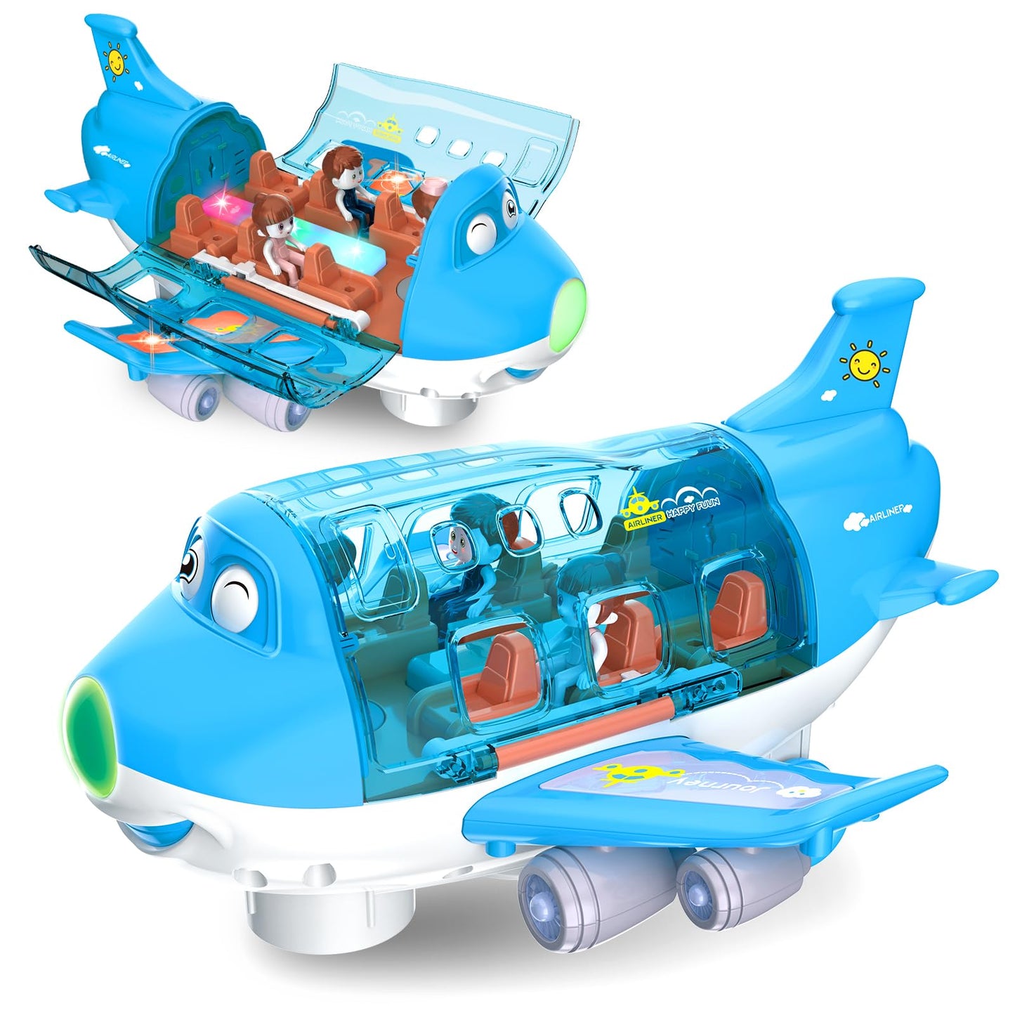 Ynybusi Airplane Toys for Toddlers 1-3-5, Toy Airplane for 4-8 Year Old Boys Girls Birthday, Toddler Toys Bump and Go Action Air Plane with LED Flashing Lights & Sounds (Blue)