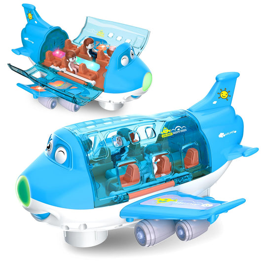Ynybusi Airplane Toys for Toddlers 1-3-5, Toy Airplane for 4-8 Year Old Boys Girls Birthday, Toddler Toys Bump and Go Action Air Plane with LED Flashing Lights & Sounds (Blue)