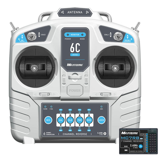 GoolRC MicroZone 6CH RC Transmitter and Receiver Compatible with MC6RE, E6R-E, MC7RB, and MC9002 2.4GHz Radio Controller for SU27 RC Airplane Drone Multirotor Helicopter Car Boat