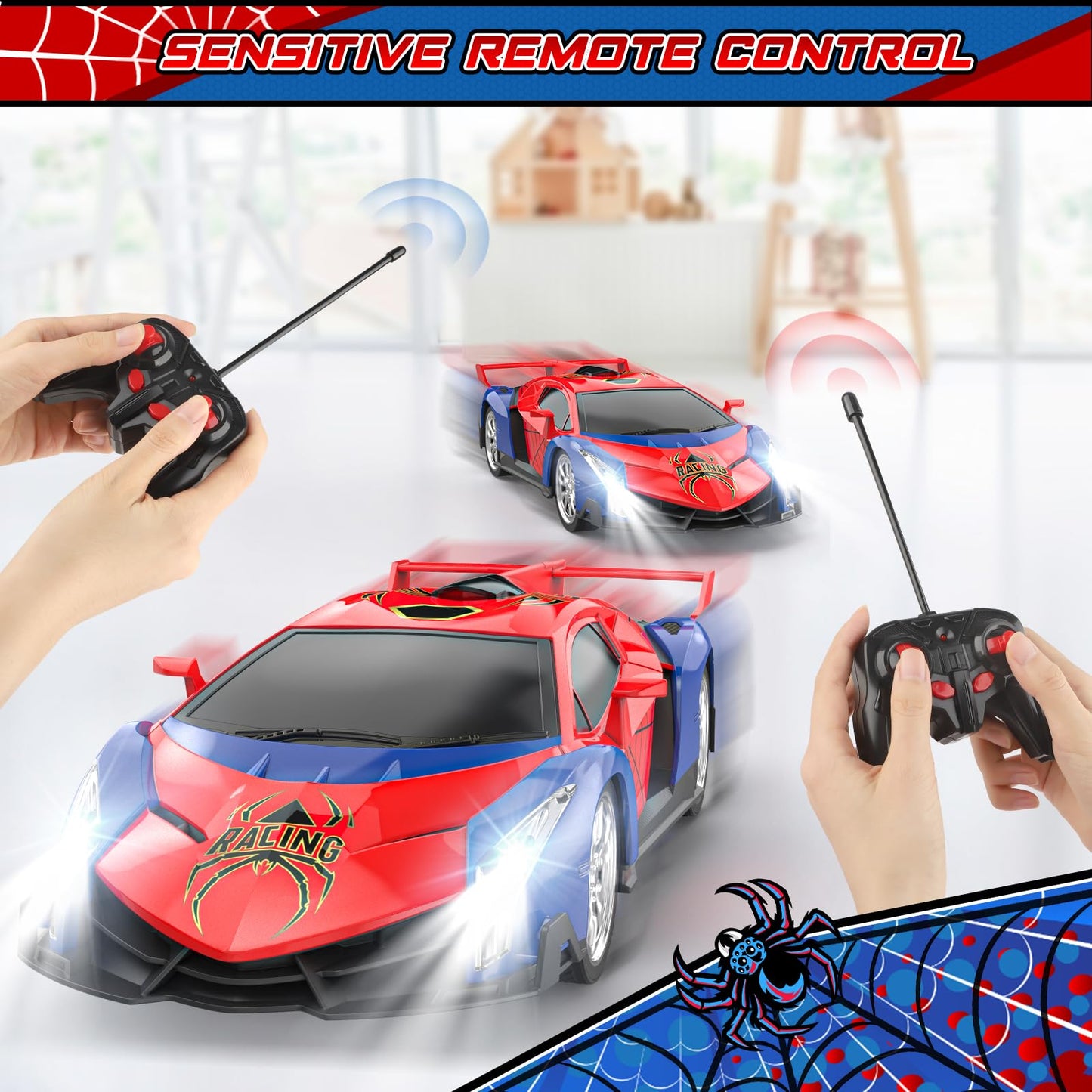 Growsland Remote Control Car for Kids, RC Cars for Boys Kids 1:18 Electric Vehicle Toy Car Hobby Racing Car Toys with Lights & Controller, Birthday Gift for 3 4 5 6 7 8 9 Year Old Boys Girls