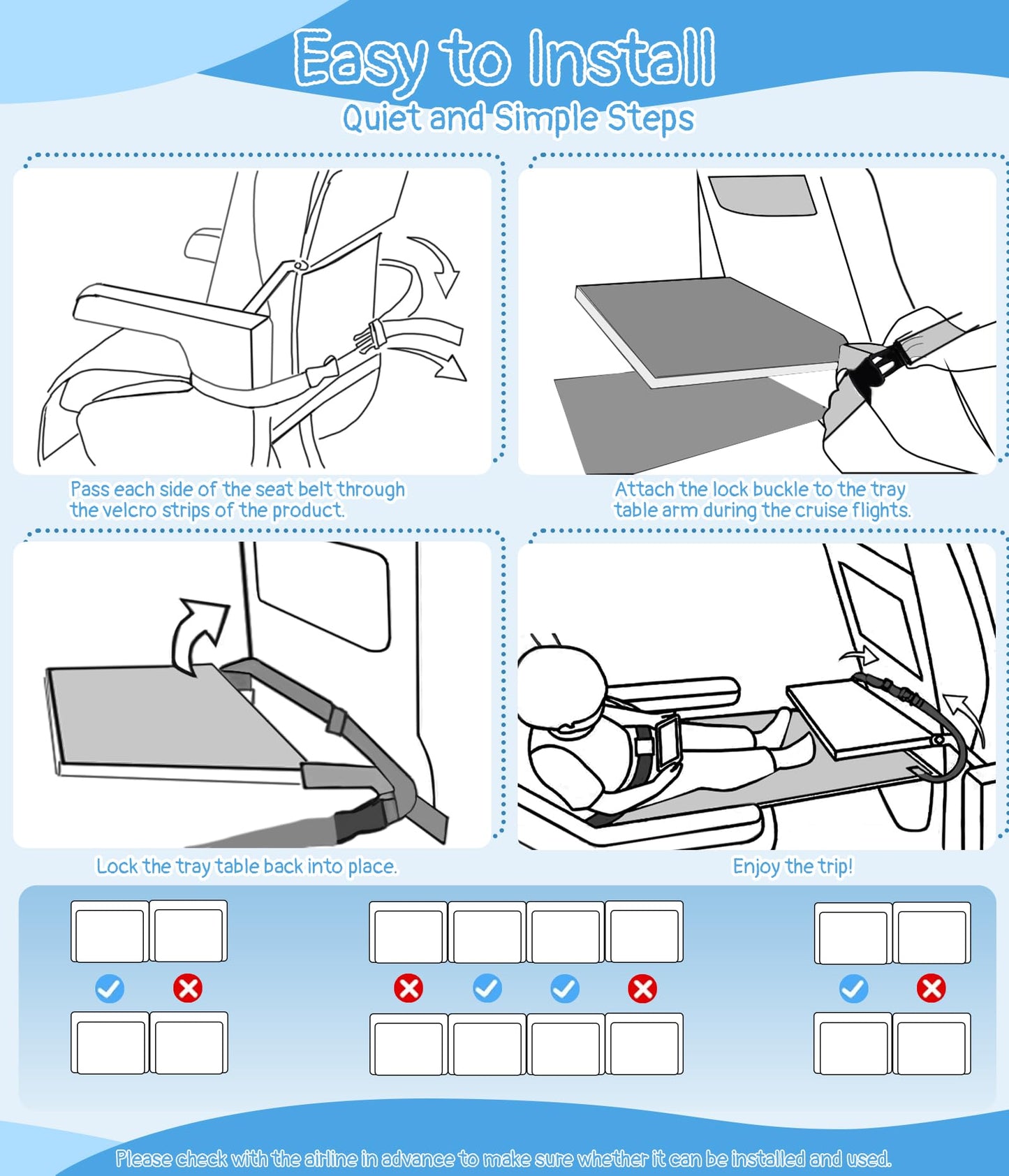 Toddler Airplane Bed, Toddler Travel Bed Airplane Seat Extender for Kids, Plane Tray Cover with Built-in Holder, Baby Travel Essentials for Flying, Portable Plane Footrest for Kids Blue