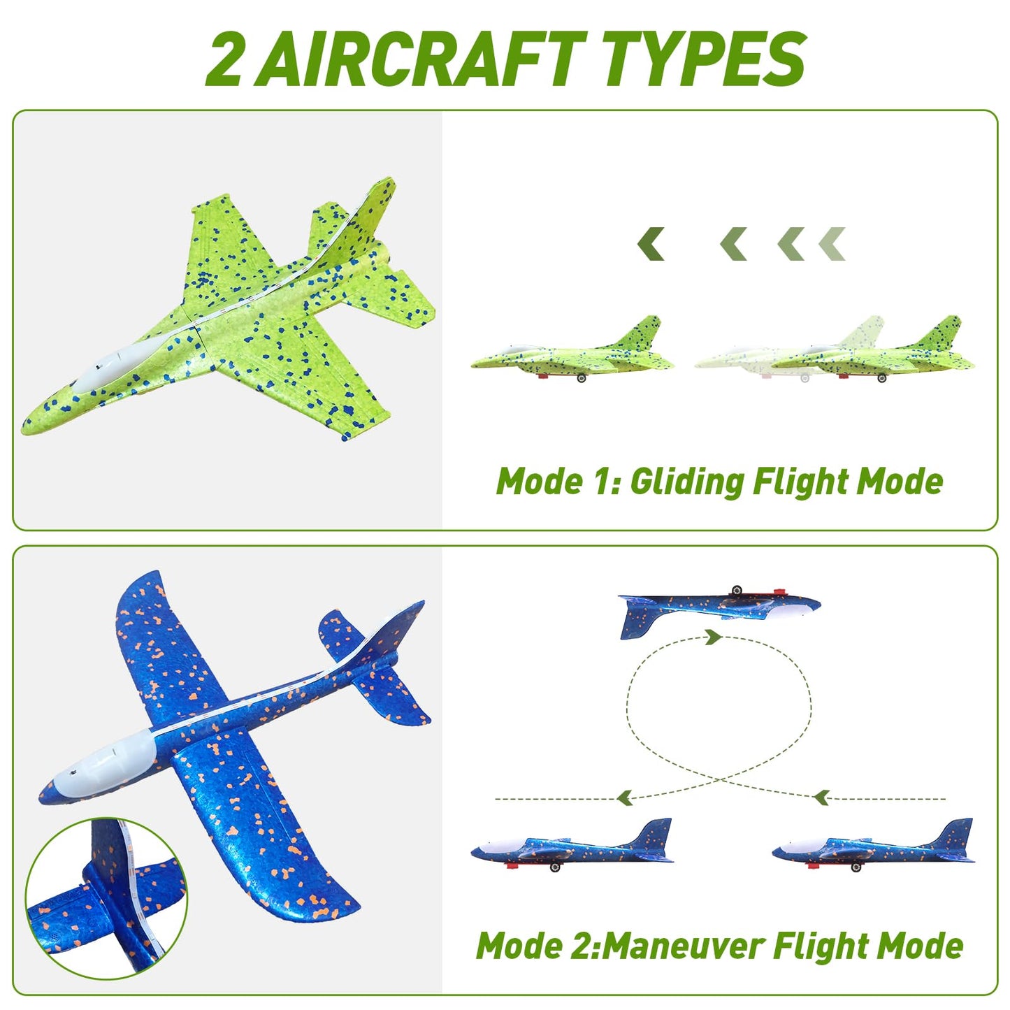 CRILARY 3 Pack Airplane Launcher Toys for Kids, 13.2'' LED Foam F-15 Fighter Jet & Glider, 2 Flight Modes Catapult Plane Outdoor Flying Toy, Easter Birthday Gifts for Boys Girls Ages 4-12