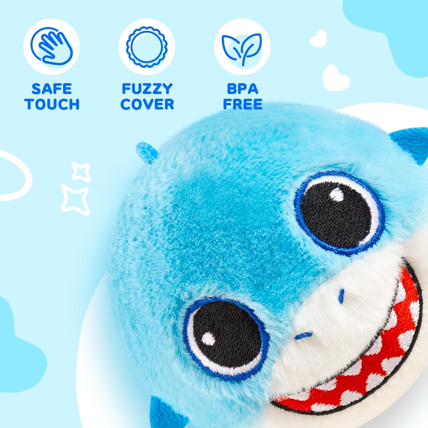 PlayZap Bouncy Balls 3" Big with Stuffed Animal 3 Pack - Soft Balls for Toddlers & Babies Plush Cover BPA-Free, Sensory Toys - Cute Bunny Shark Unicorn Design Ideal Gifts for Boys Girls