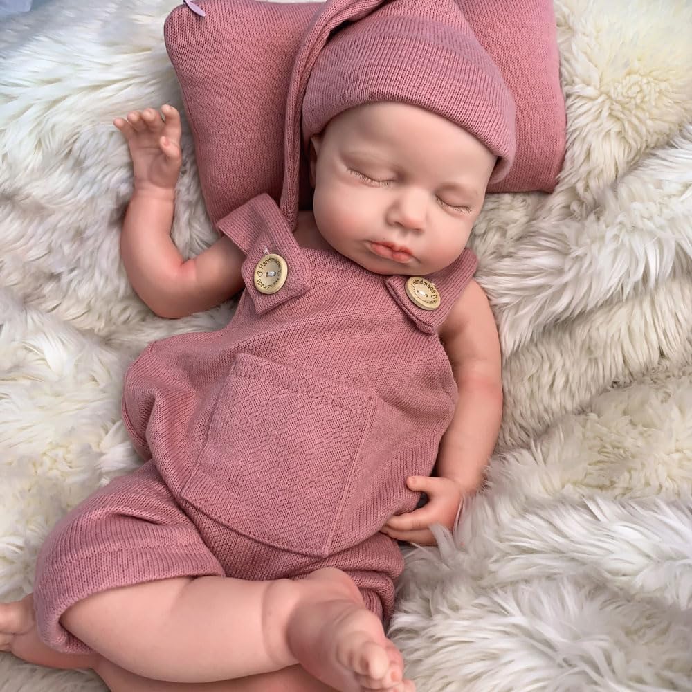 Gileutay 18 inch Lifelike Full Silicone Baby Doll Girl Open Mouth Realistic Reborn Dolls that Look Real Sleeping Baby
