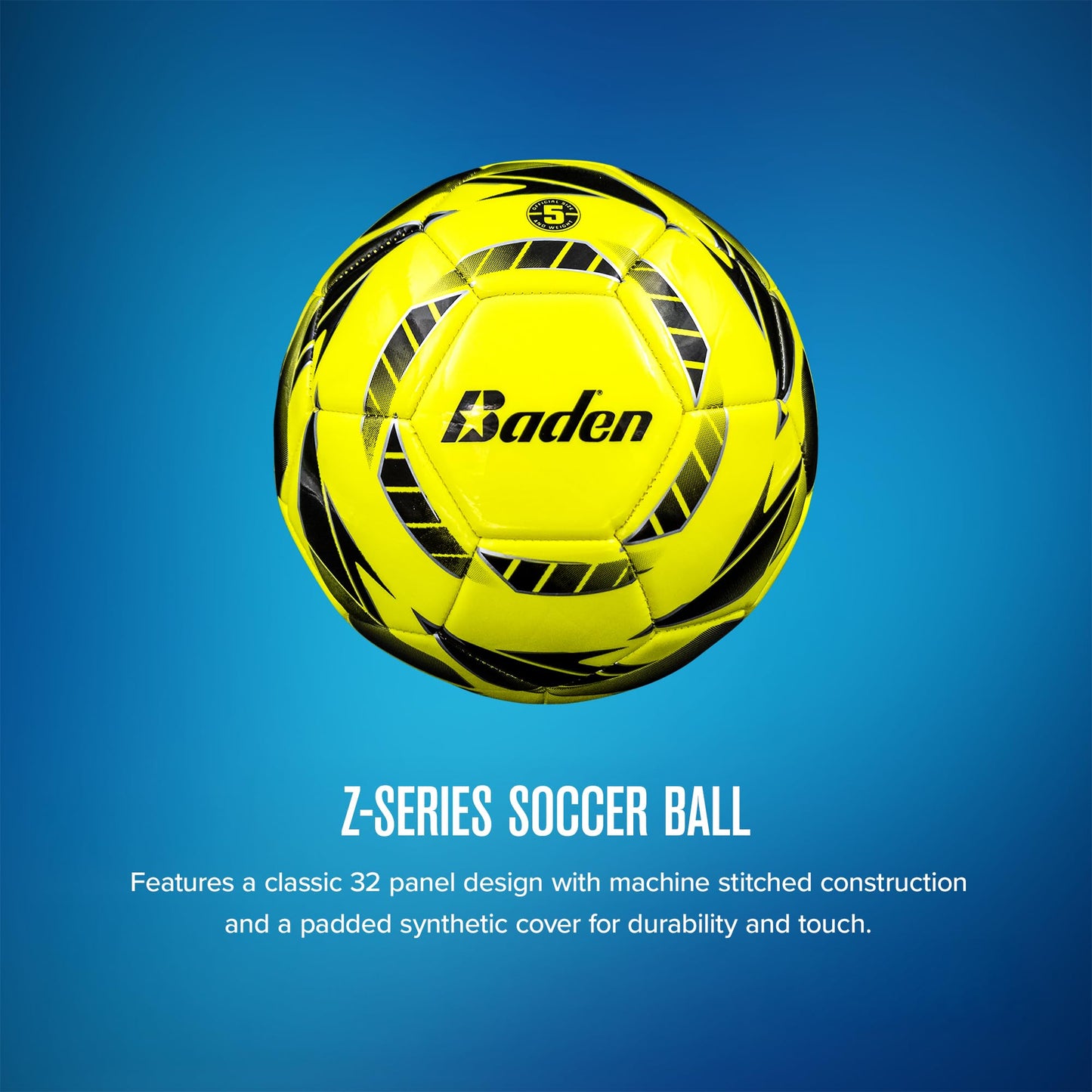 Baden Z-Series Soccer Ball | High-Performance, Durable Design for All-Season Play | Ideal for Training and Competitive Matches | Neon Yellow/White, Size 5