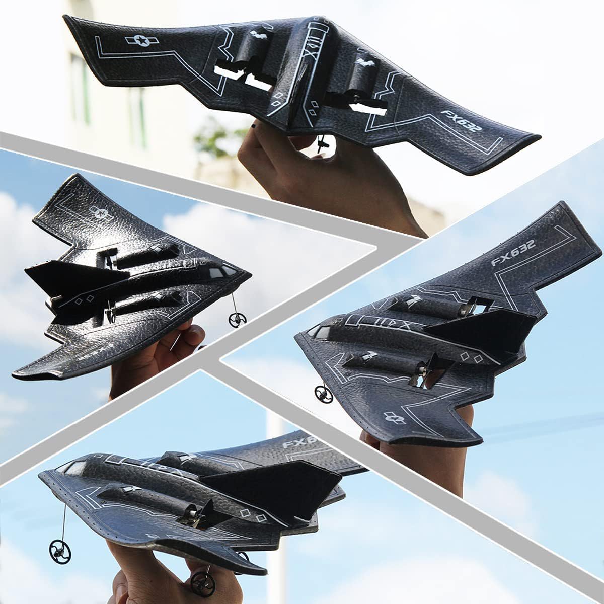 Ouhgnoh RC Plane 2.4Ghz 2 Channels EPP Foam, Remote Control B-2 Spirit Stealth Bomber Plane, Easy to Fly RC Glider Toys for Kids, Adults and Beginners with 3 Batteries