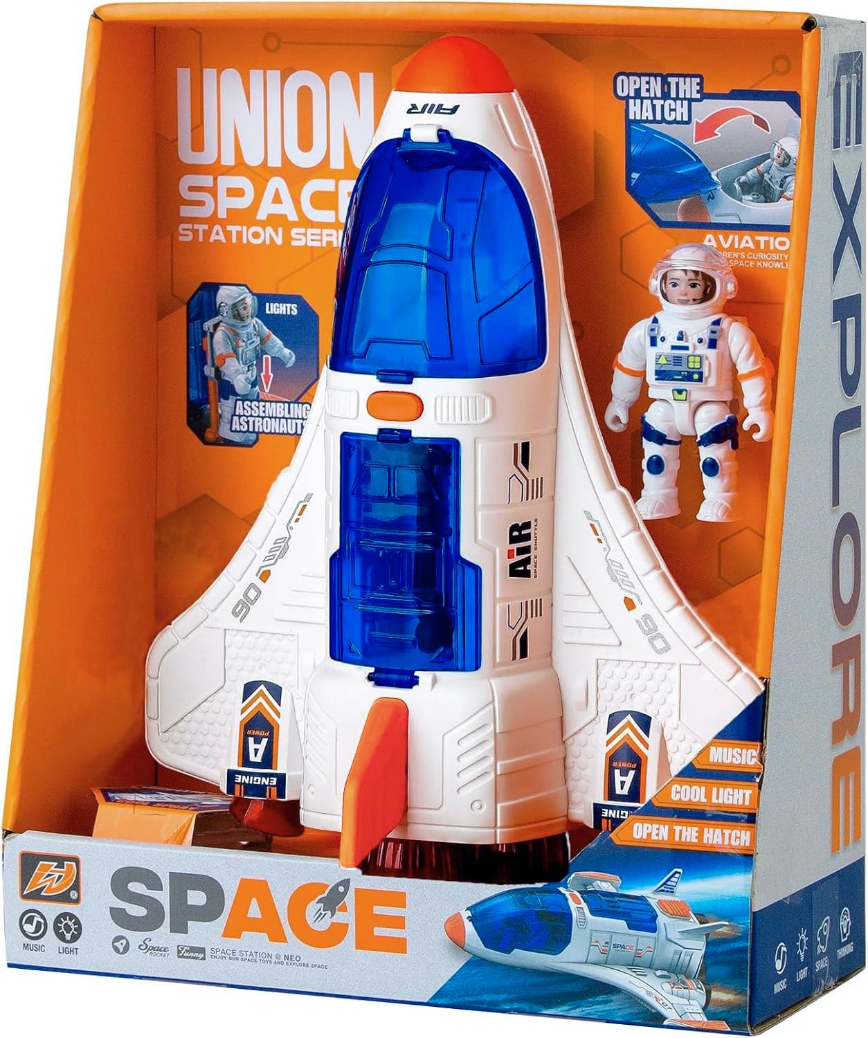 Wbzle Spaceship Shuttle Toy with Astronaut Figure - Fun Rocket Ship Space Toys for Kid, Space Toy for Boys 5-8 Planet Toys with Lights Spray and Sound, Astronaut Exploration Gift