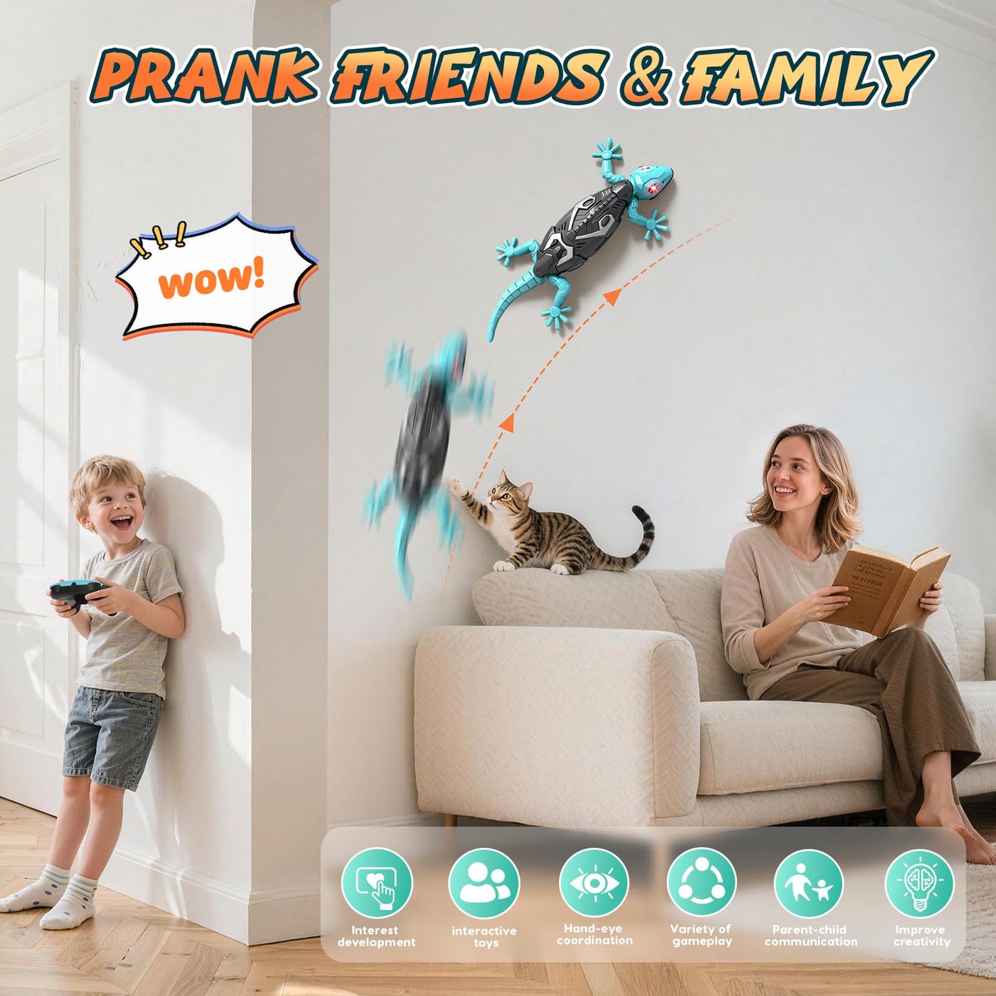 KETIEE RC Wall Crawler Gecko: Wall Climbing Gecko Toy for Kids, Remote Control Climbing Lizard with Led Glowing Eyes, Rechargeable Floor Ceiling Crawling Robot Toy Gifts for Boys Girls 3+Years Old