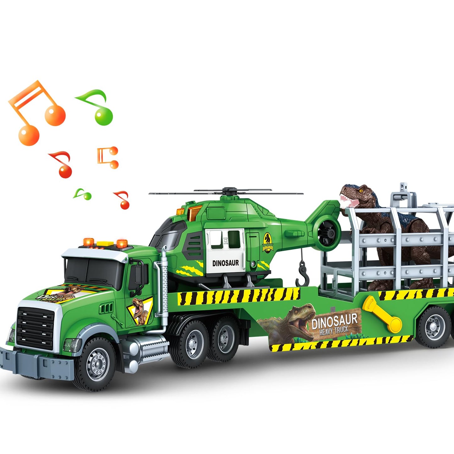 SpringFlower Carrier Dino Truck Kids Toys, 24“ Semi Truck Toy with Helicopter & Dino Toy with Lights, Sounds, Vehicle Toy for Toddlers 3 4 5 6 7, Birthday Gifts for Kids