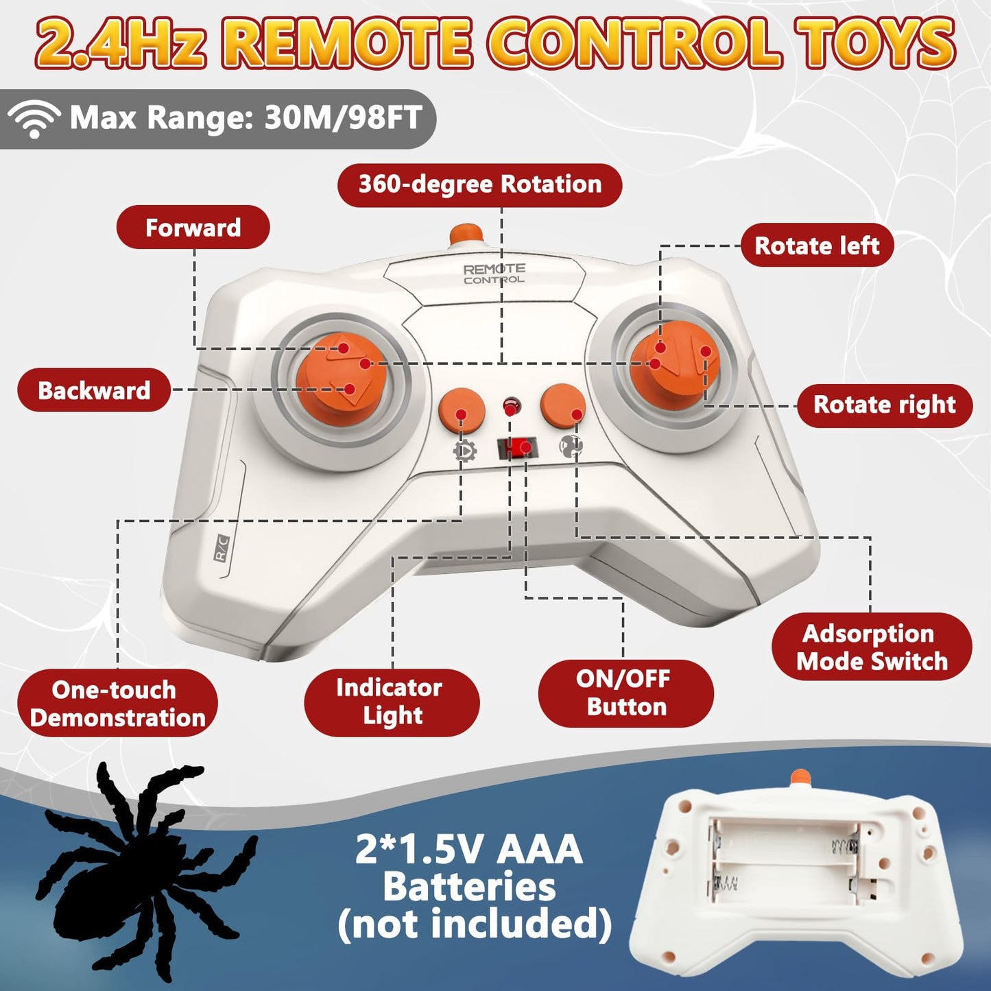 Infowush Wall Climbing Spider, Rechargeable Remote Control Spider Kids Toys, Floor/Wall Crawling Robot Spider Toy, Wall Crawler Spider Prank Toys Birthday Gifts for Boys Girls Ages 3-5 5-7 8-13, Black