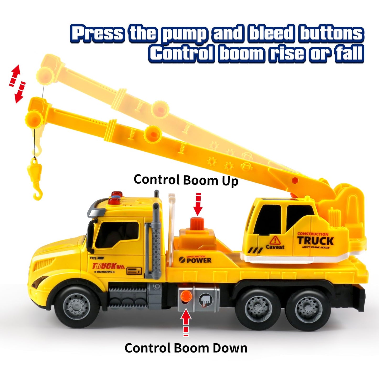 DWIRCTOYS Crane Truck Toy for Kids Ages 3-7, Kids Toys Friction Powered Construction Vehicle with Extendable Arm, Rotating Crane, Lights and Sounds Birthday Gifts for Boys Girls