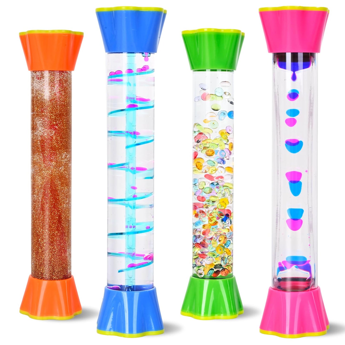 FKYTION Cool Tubes Toy Liquid Motion Bubbler 4-Pack, Colorful Sensory Toys, Classroom Learning & Time Management, Home or School Desktop Toys