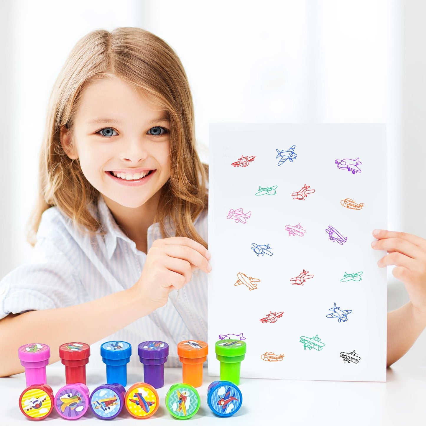 Cinrobiye 24 Pcs Airplane Stampers for Boys Girls, Aviation Party Supplies Favors, Classroom Rewards, Carnival Prizes, Goody Bag Pinata Fillers for Let’s Fly Travel Party