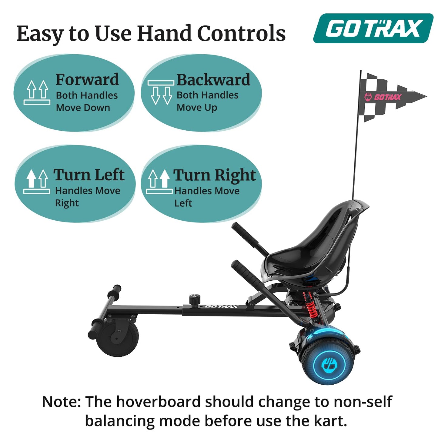 Gotrax Hoverboard Attachment with Rear Shock Absorption, Hoverboard Go Kart(BLA)