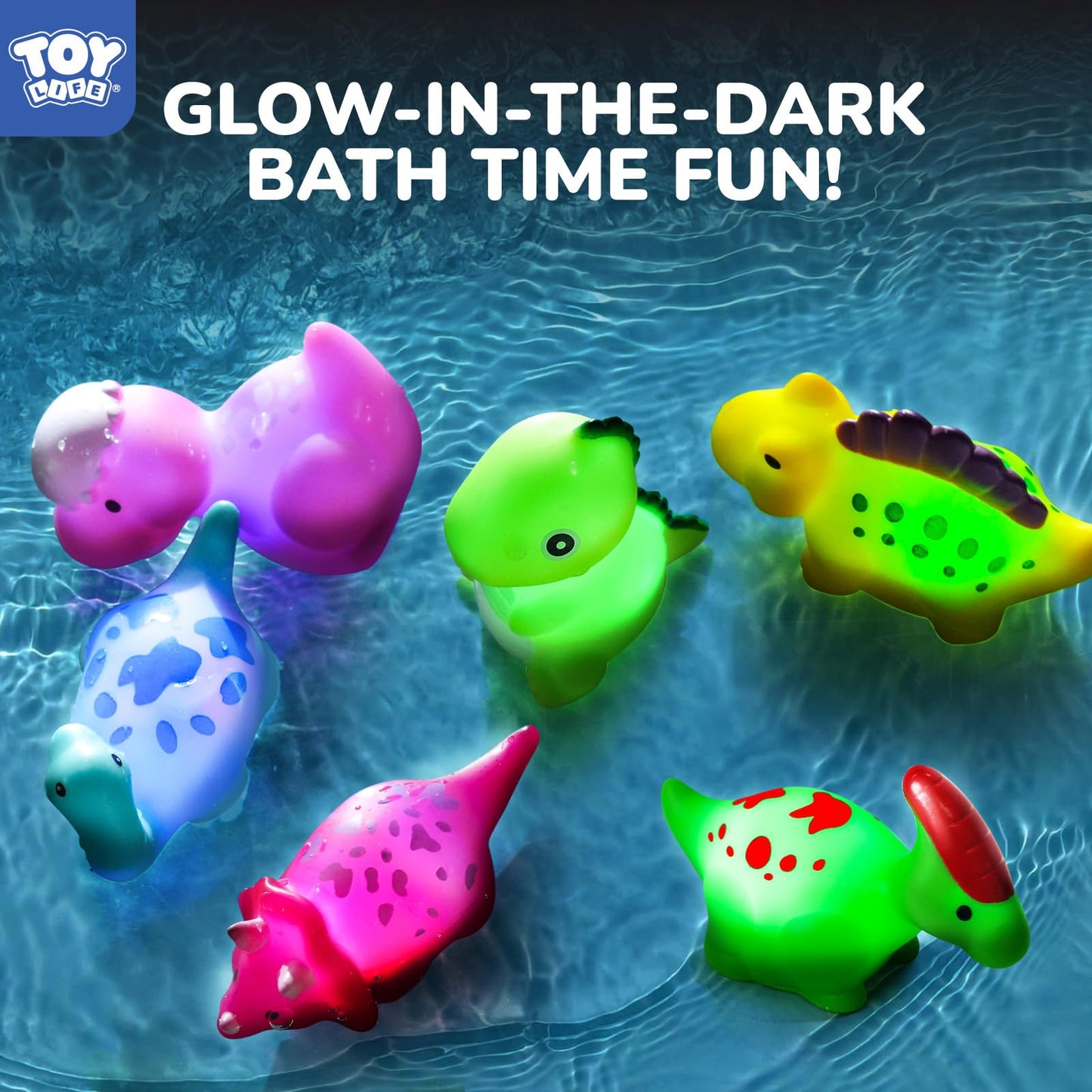 TOY Life 6 PCS Dinosaur Light Up Bath Toys for Kids Ages 4-8, No Hole Glow Bath Toys for Kids, Baby Toddler Bath-Time, Bathtub Toys Gifts for Kids Boys Girls, Ideal for Shower, Bathtub, Pool