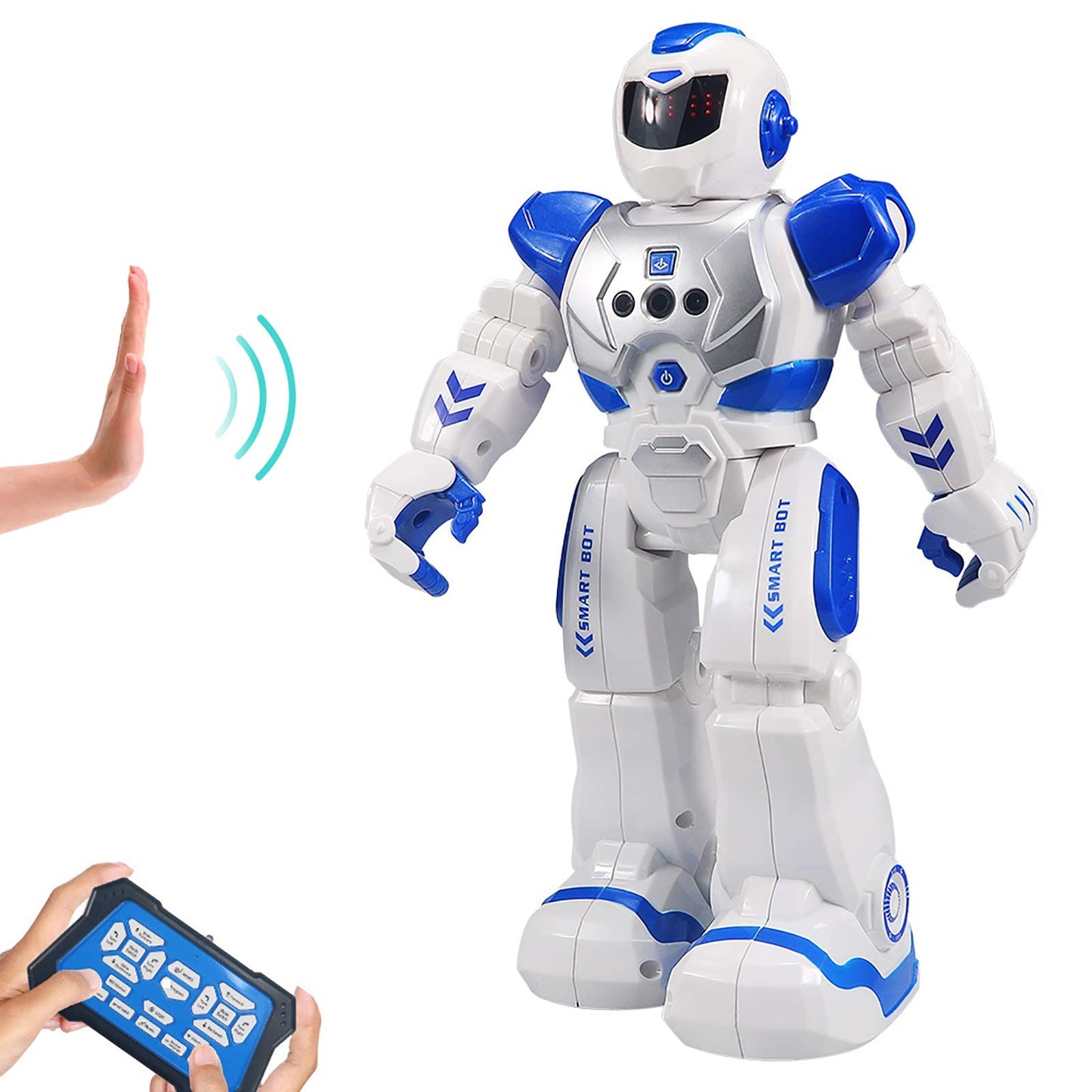 Remote Control Robot For Kids, Intelligent Programmable Robot With Infrared Controller Toys, Dancing, Singing, Moonwalking and LED Eyes, Gesture Sensing Robot Kit For Childrens Entertainment (Blue)