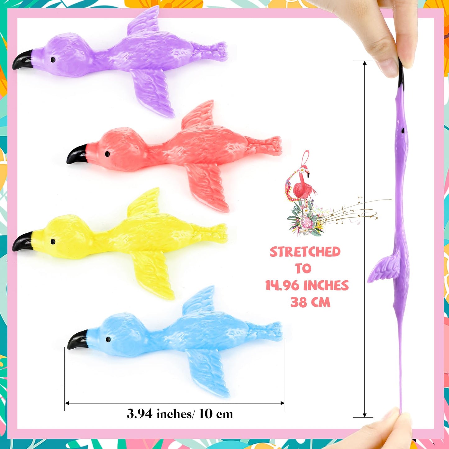 VioraWhite 100 Pcs Slingshot for Kids Flamingo Finger Toys Flying Flamingo Slingshot Rubber Stretchable Chicken Finger Flamingoes Game Party Favors Carnival Birthday Goodie Stuffers Novelty Gag Gifts
