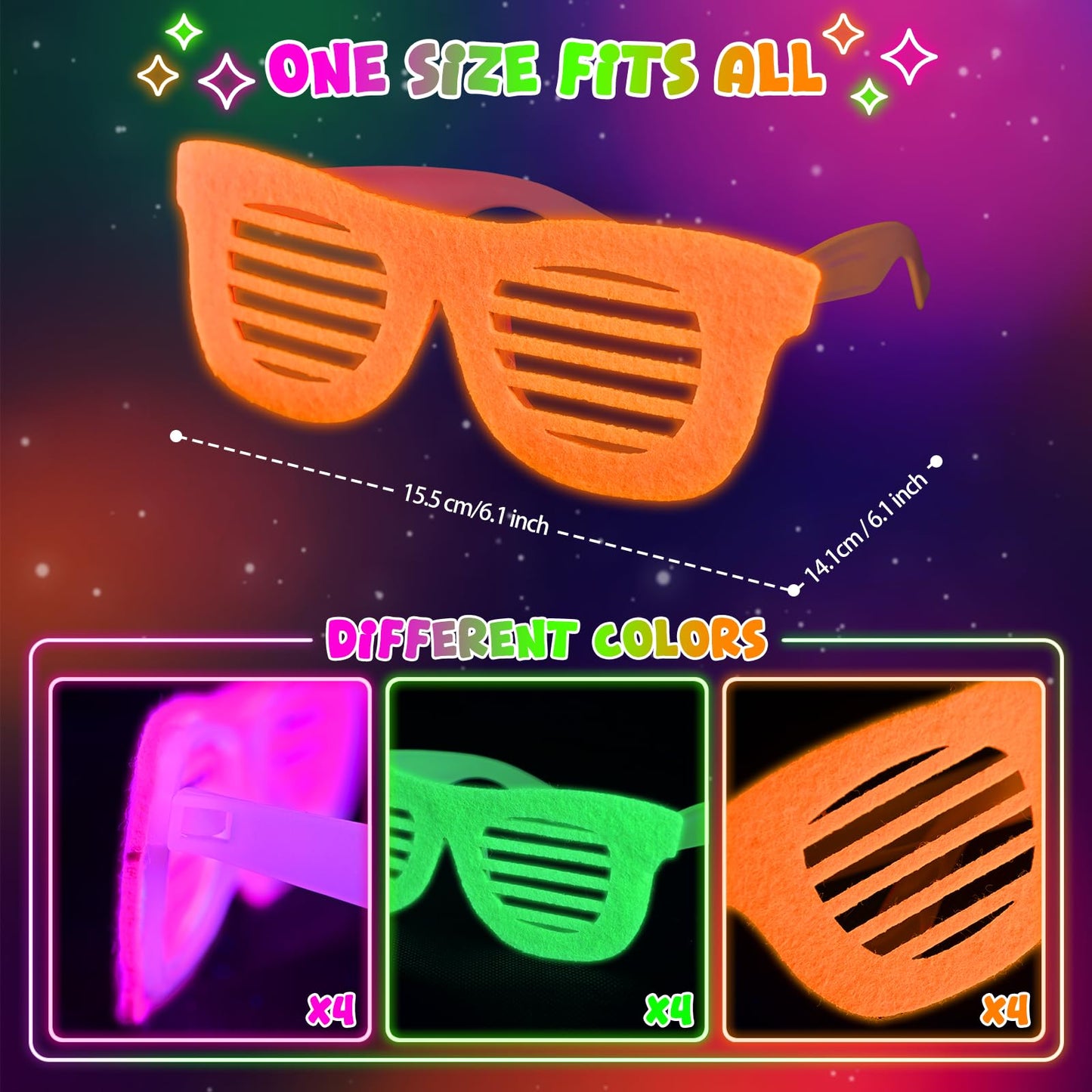 Mega-L 12 Pcs Glow in The Dark Glasses, Glow in The Dark Party Supplies, Neon Fluorescent Blacklight Eyeglasses Party Favors, Glow Photo Booth Props Eyewear Accessories for Women, Men, Adult Halloween