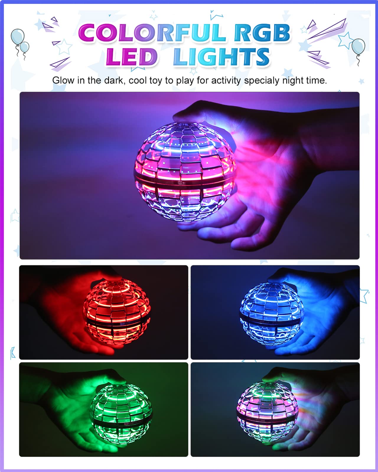 ATHLERIA Gold Magic Flying Orb Ball with Lights,Cool Stuff Gadgets Birthday Gifts Toys for Boy Girl Teens,Helicopter Mini Drone for Kids,Hover Boomerang Ball,Flying Spinner