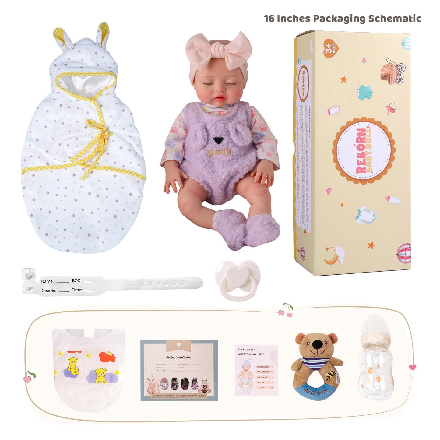 BABESIDE Silicone Baby Doll - 16 Inch (Weight 4Lb) Reborn Baby Dolls Silicone Full Body Platinum Silicone Weighted Realistic Sleeping Newborn Lifelike Preemie Doll Gift for Collectors & Kids Age 3+