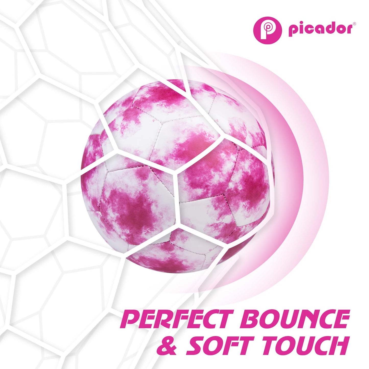 Picador Size 4 Soccer Ball, Kids Soccer Balls for Girls Boys Youth Children Training School Indoor Outdoor Gift Ball with Pump (Tie Dye Pink)