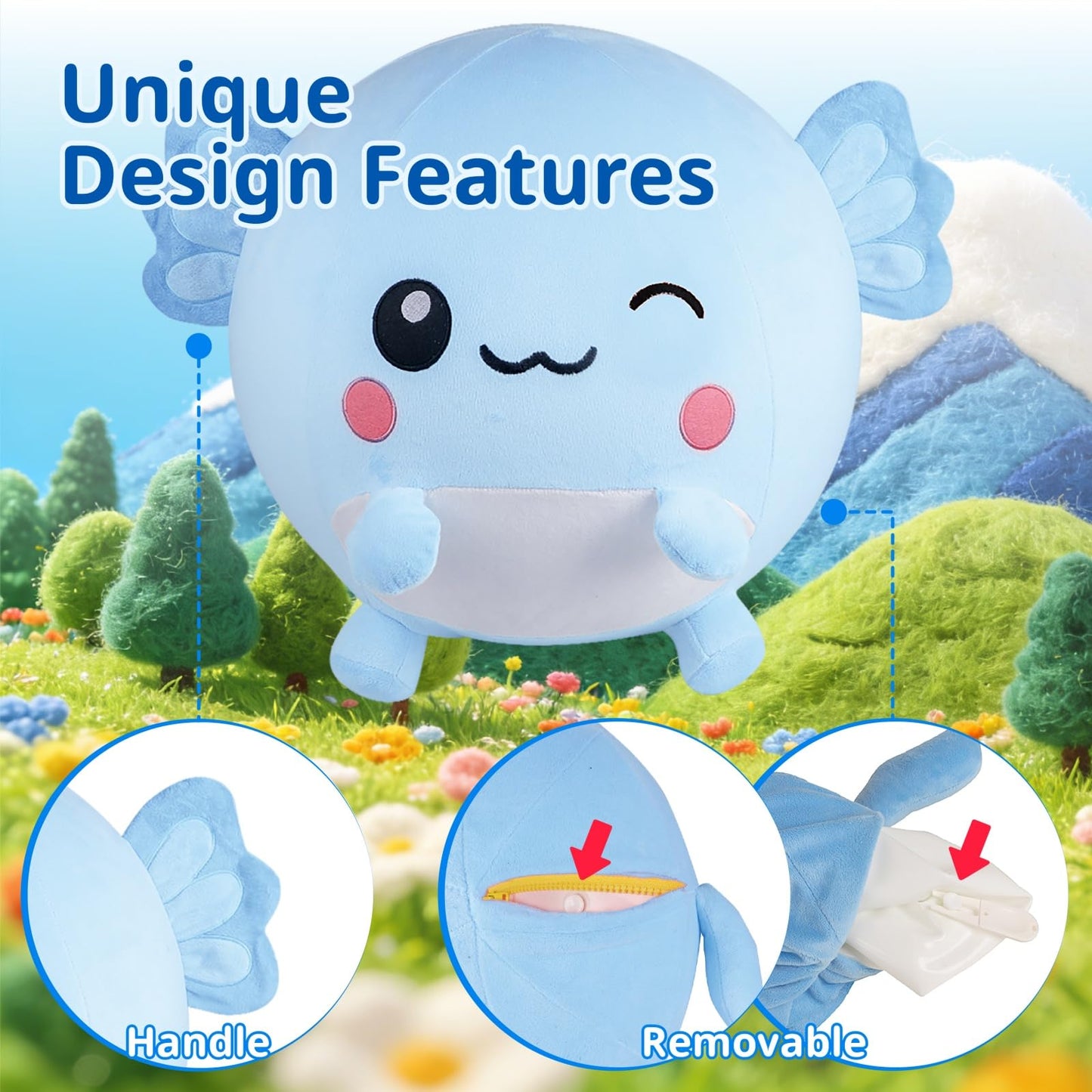 Lechonix Bouncing Balls for Kids, 29in/73cm Axolotl Plush Axolotl Toys for Girls, Inflatable Ride on Bouncer W/Pump Bounce Ball Support Up to 176 Pounds, Indoor Outdoor, Blue(5-7 Years)