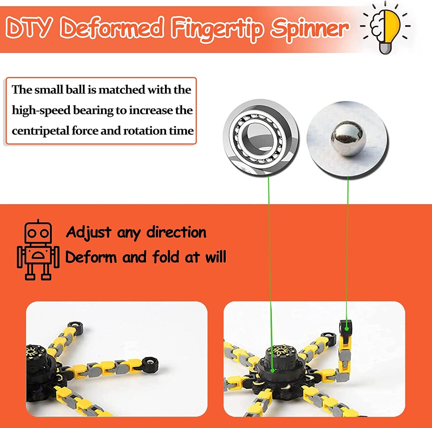 12 Pack Funny Sensory Fidget Toys,Deformable Chain DIY Robot Spinners Fingertip Stress Relief Gyro Toy Birthday Gifts Easter Basket Goodie Bag Stuffers Classroom Prizes Party Favors for Kids Adults
