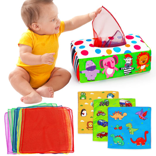 Thremhoo Baby Toys 3 4 5 6 7 8 9 12 Month Old Montessori Tissue Box Toys for Babies Infants 0-6 6-12 Months Sensory Educational Crinkle Toy Developmental Gift for 1 2 Year Old Boys Girls Toddlers