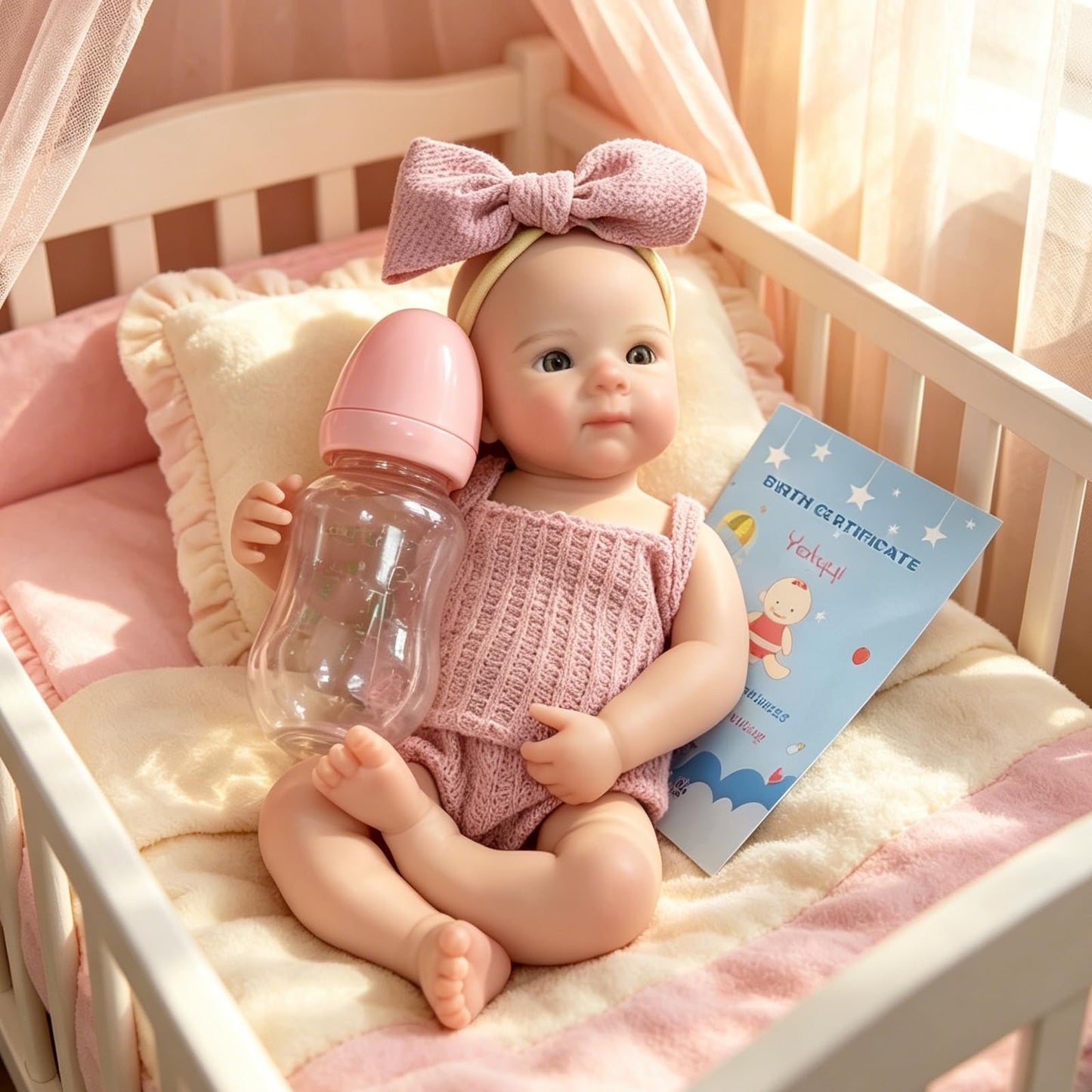 Yokyyi Reborn Baby Dolls Silicone Full Body 13 Inch Bettie Full Silicone Baby Doll Anatomically Correct that Realistic Soft Silicone Doll with Dark Pink Bow Dress