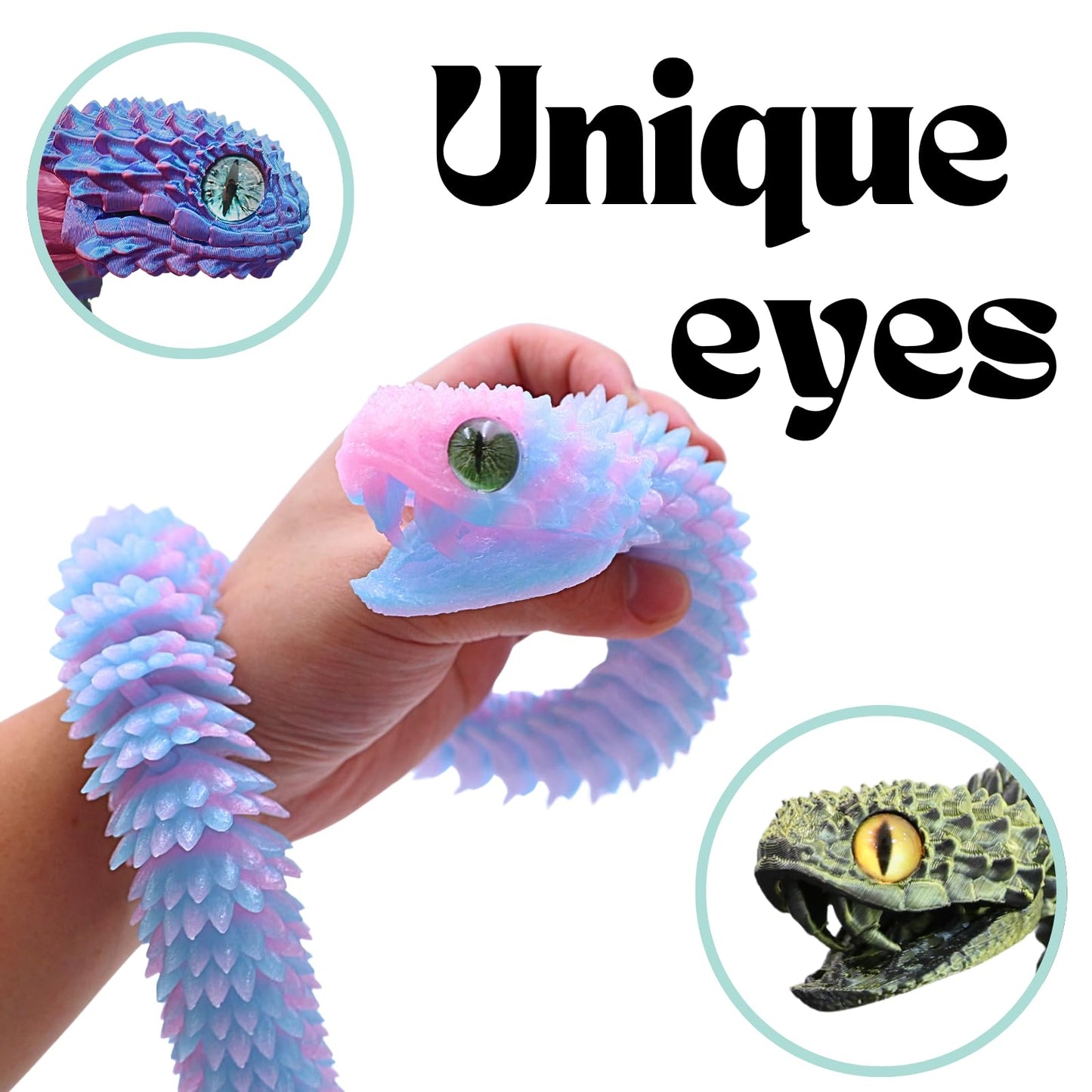 Dpcirk 35.5-inch Oversized 3D Printed Snake Model with Movable Teeth and Flexible Joints, Reptile Animal Figurine, Stress Relief, Surprising and Magical Gift (35.5in Red Blue Yellow)
