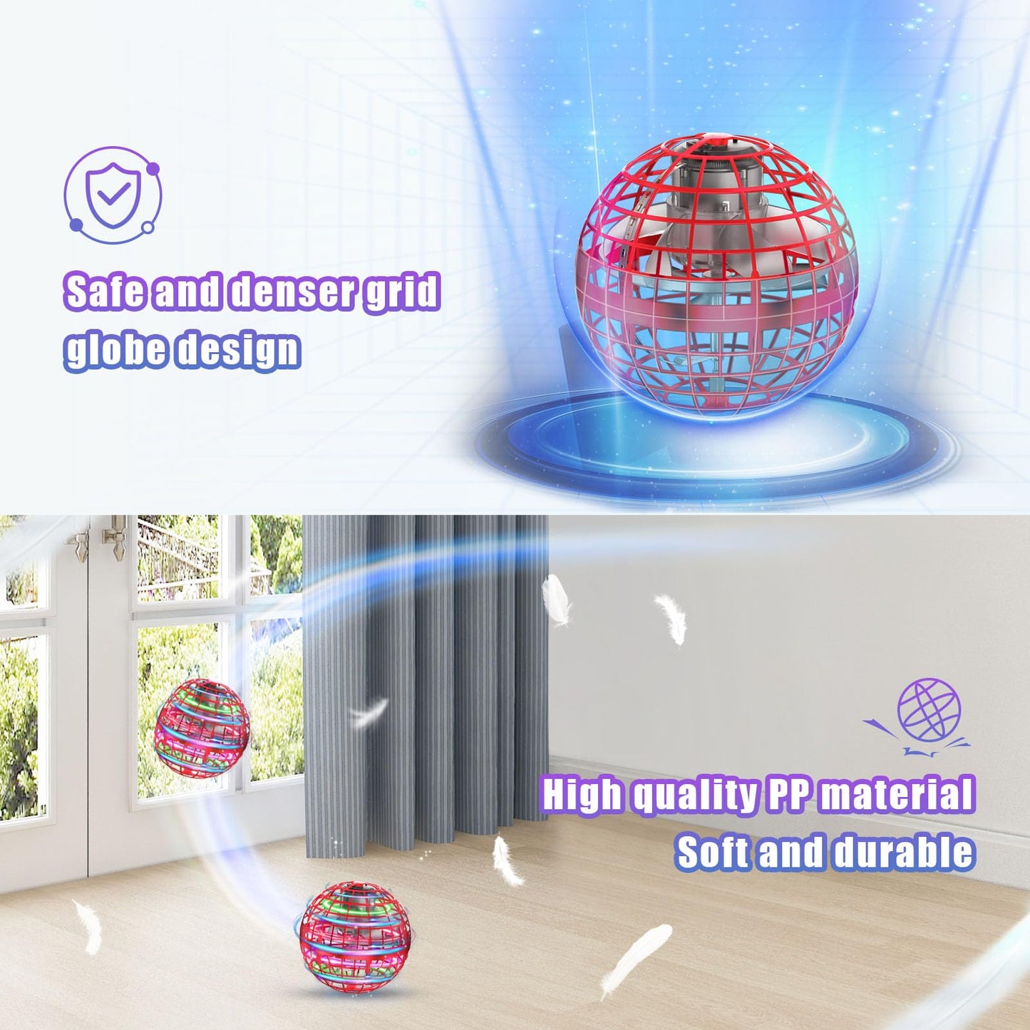 XINHOME Flying Ball Orb Toys Hover Soaring Flying Toy Globe Shape Magic Boomerang Spinner Hand Controller Mini Drone for Kids Adults Outdoor Indoor (Red)