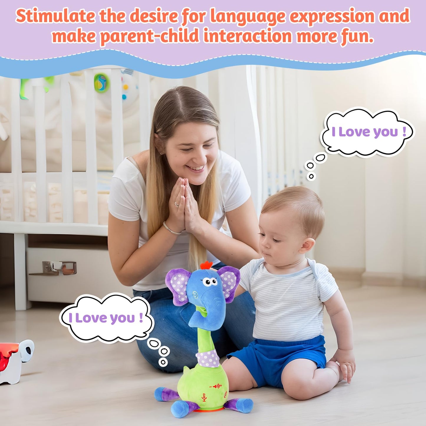 LLUKEME Dancing Talking Elephant Toy, Stuffed Animal Baby Toy Repeating What You Say, Easter Toys for Kids Glowing Musical Electronic with Wiggly Trunk Gifts for Toddlers 1-3 Years Old