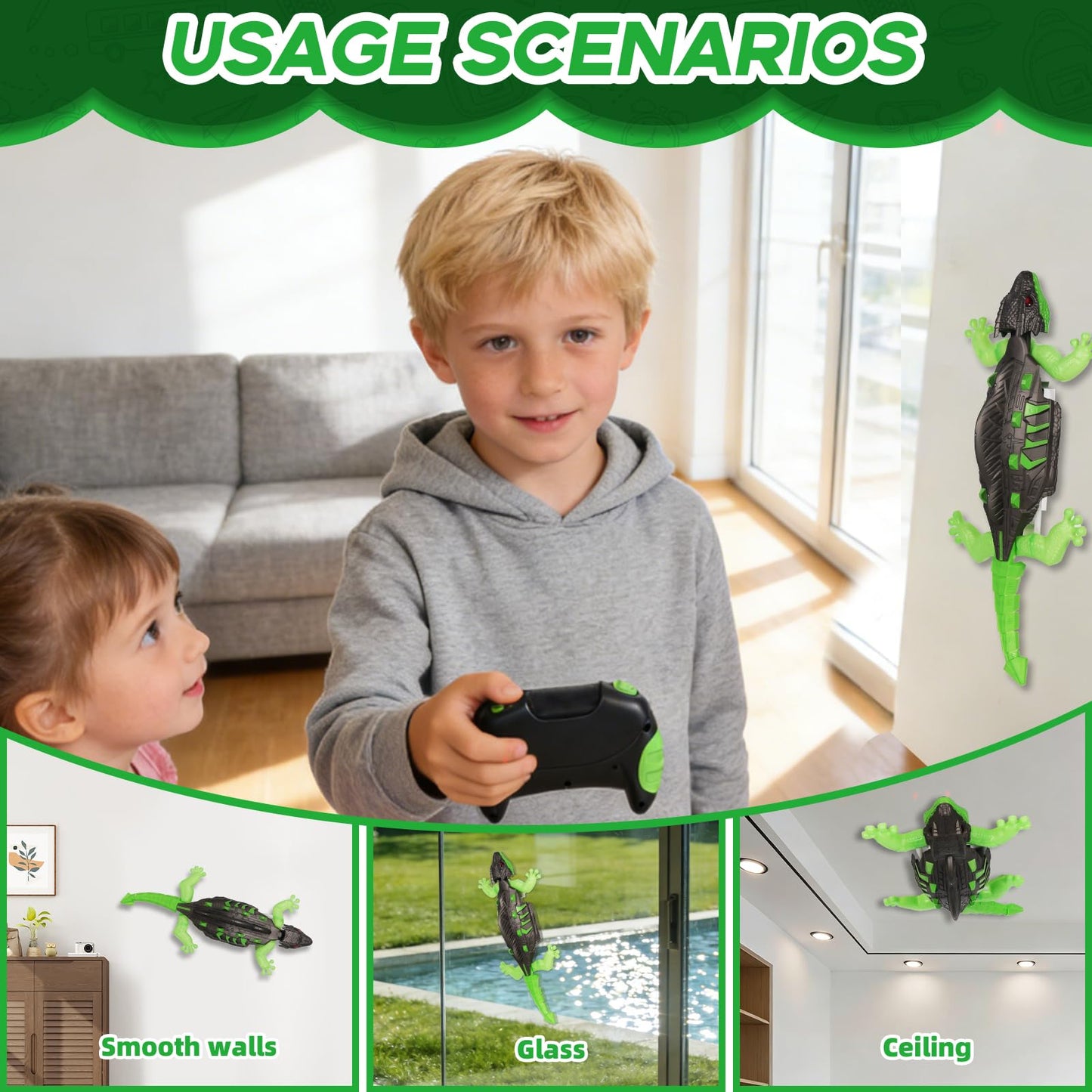 Chendssfkd RC Wall Crawler Gecko, Wall Climbing Lizard with Led Glowing Eyes, Wall Climbing Funny Prank Toys Easter Basket Stuffers Birthday Gifts for Boys Girls
