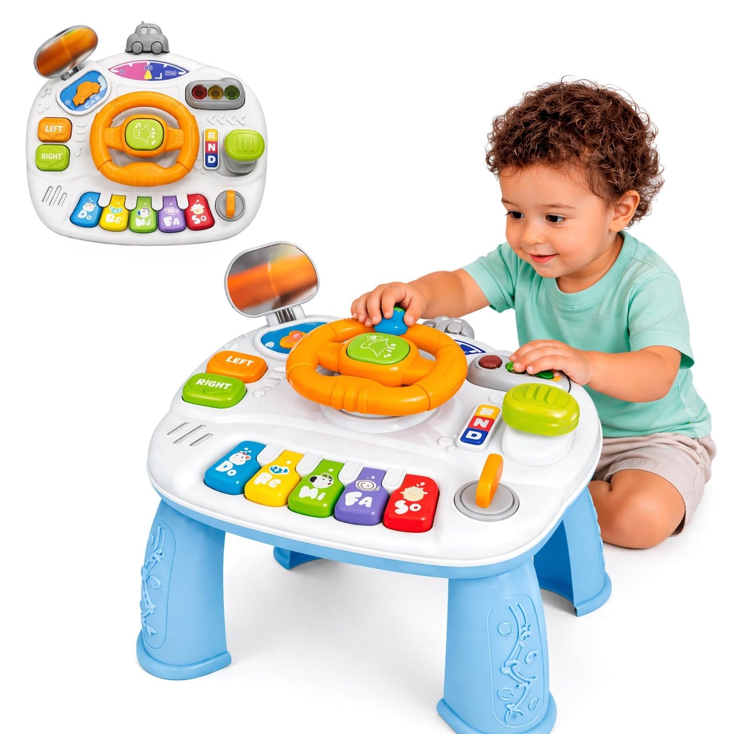 Baby Activity Table for Toddlers 1-3, Toddler Activity Table with Steering Wheel, Piano Keys, Lights and Music, Learning Toy for 18 Month Old Boys and Girls, First Birthday Gift, Baby Piano Toy