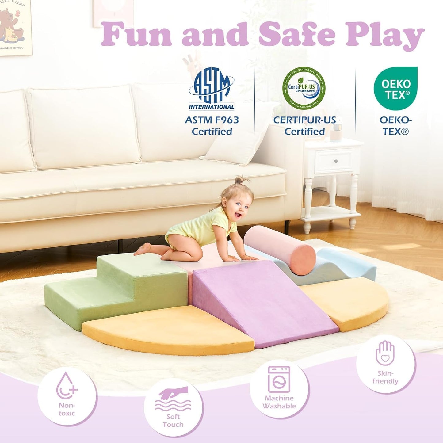 QUCHI Climbing Toys for Toddlers, Toddler Climbing Toys Indoor, 7-Piece Soft Foam Climbing Blocks Set, Toddler Playtime Corner Climber Indoor Foam Play Gym for Climbing Crawling and Sliding