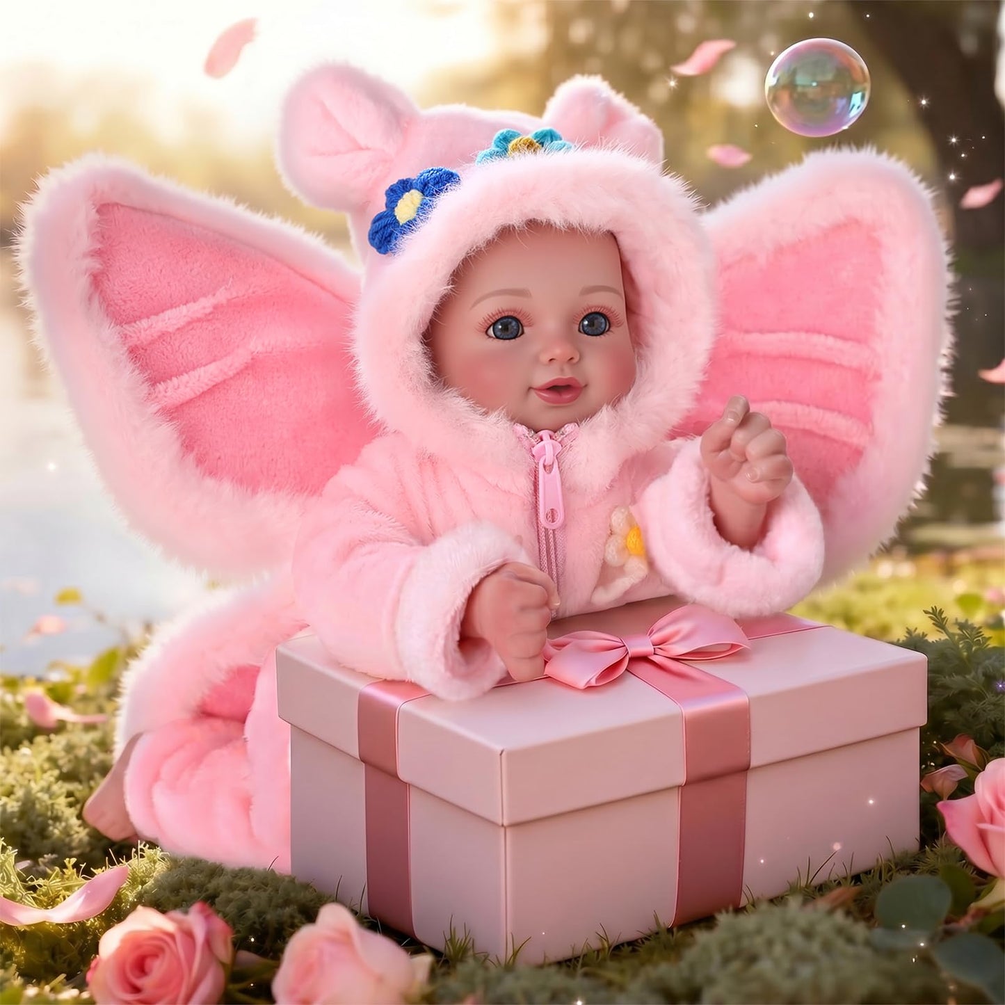 BABESIDE Reborn Baby Dolls Girls - 17 Inch Cute Soft Vinyl Realistic Baby Doll Poseable with Blue Eyes and Fairy Outfit Real Life Baby Dolls with Complete Accessories for 3+ Years Old Gifts