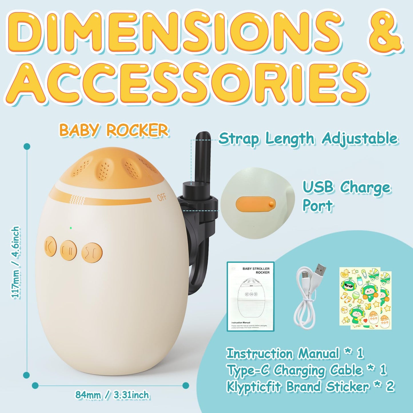 Hands-Free Baby Stroller Rocker Soother | Stroller Rocker Adjustable Vibration with 11 White Noises - Rechargeable Portable Baby Calming Device Universal Accessory for Strollers & Cribs