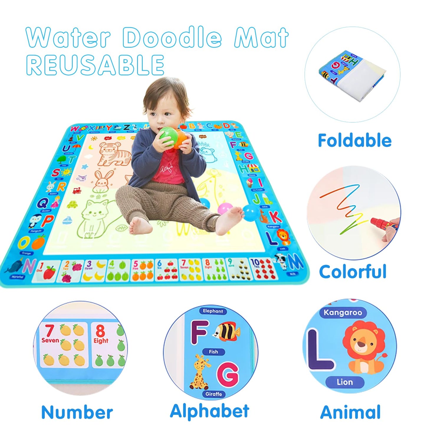 Water Doodle Mat Kids Painting Writing Board Mess Free Doodle Drawing Mat Educational Toys Gifts 40X 32 Inches Extra Large Coloring Mats for Toddlers Boys Girls Age 3 4 5 6 7 8 9 10 11 12 Year Old