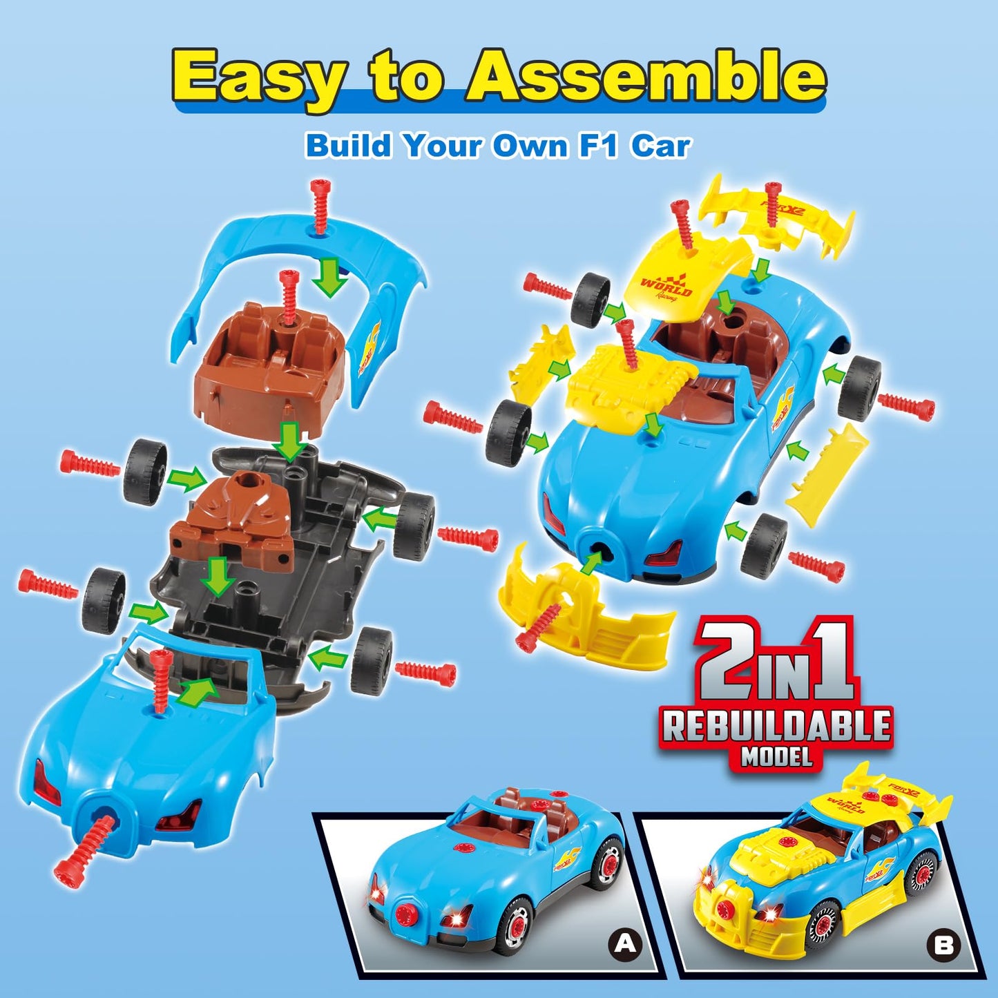 Pup Go Construction Toys for Kids 3 4 5 Years, Take Apart Toy Racing Car, 30 Pieces Building Toys with Electric Drill, Build Your Own Car, Realistic Sounds & Lights, Buildable Gifts (4 Spare Screws)